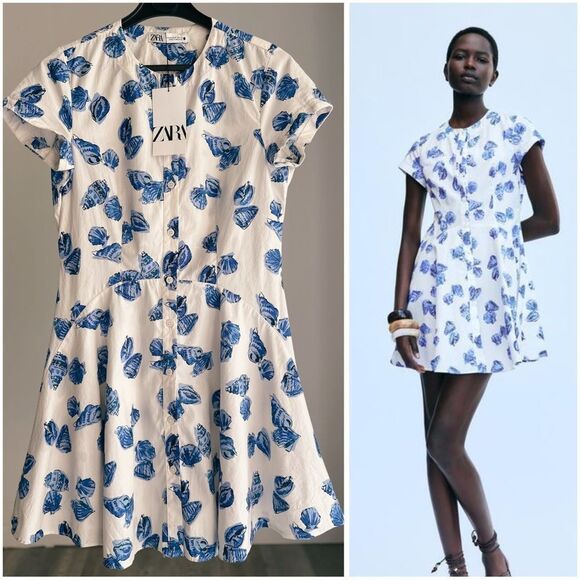 Zara Short Poplin Printed Dress - Picture 1 of 6